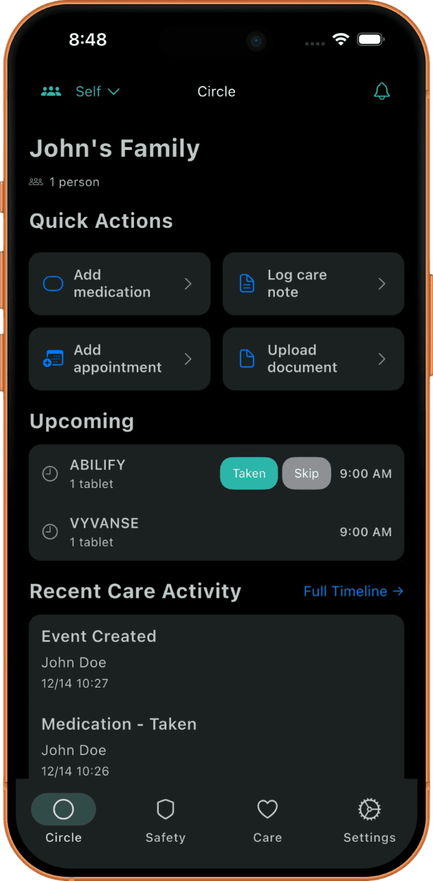 Sneak peek of the QuatroCare app interface